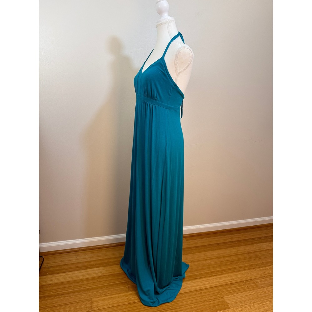 Express Halter Maxi Dress S Teal Blue Empire Waist Jersey Knit NWT Beach Cruise - Picture 2 of 10